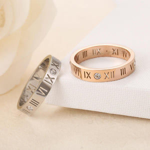 18K Rose Gold Plated Roman Digital Couple Ring Jewelry Stainless Steel Women Wedding Bands