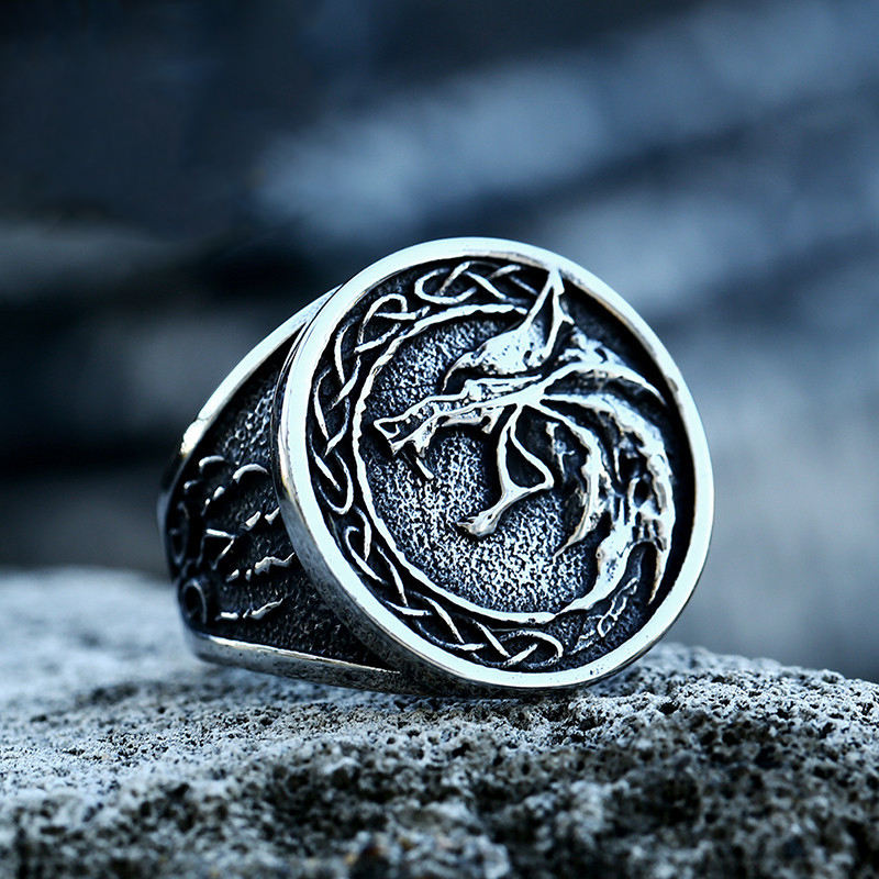 Nordic Viking Celtic Knot Wolf Head Stainless Steel Ring Men Wolf Claw Ring