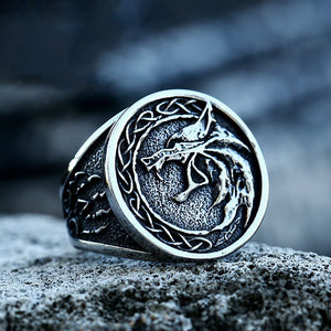 Nordic Viking Celtic Knot Wolf Head Stainless Steel Ring Men Wolf Claw Ring