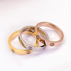 4MM Minimal Simple Design Zircon Inlay Silver God Plated Rose Gold Plated Stainless Steel Rings for Men Women Lovers Couples