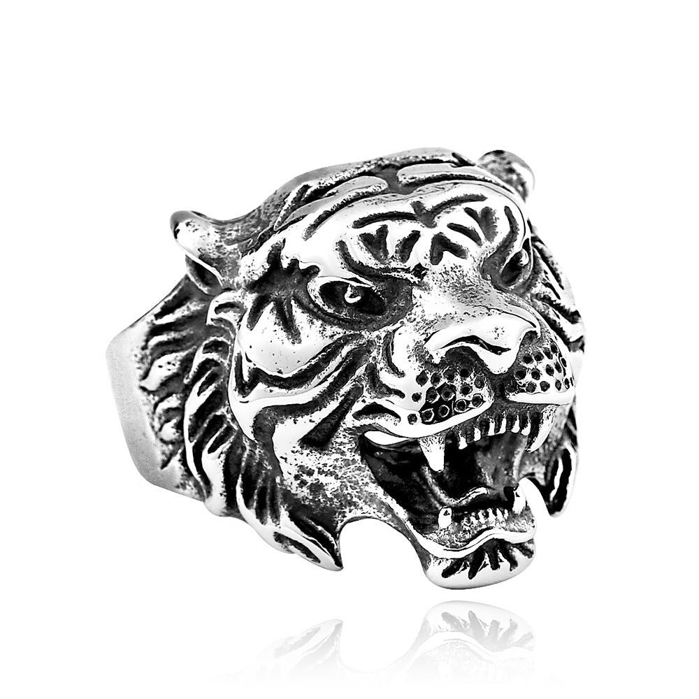 Stainless Steel Vintage Men Ring Personality Tiger Head Punk Ring