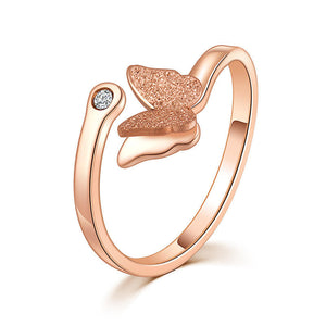 Women Butterfly Ring Rose Gold Stainless Steel Open Ring Jewelry