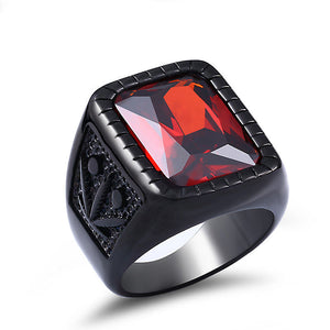 Factory Men's Viking Rings Inlay Black/Red Gemstone Vintage Jewelry Ring Fashion Stainless Steel Ring