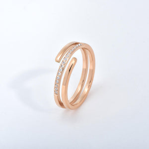 Simple Double Layer Ring Zircon Stainless Steel Ring 18k Rose Gold Women Ring Jewelry