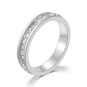 Single Row Full Inlay Zircon Stainless Steel Women's Ring Engagement Wedding Ring