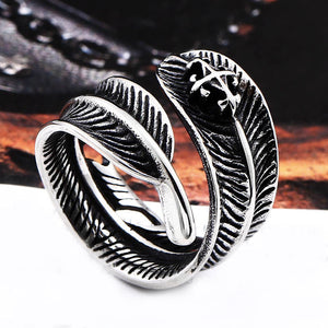 Vintage Personality Cross Stainless Steel Ring Men Women Feather Ring Jewelry Wholesale