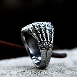 Men Vintage Stainless Steel Hand Bone Five Point Star Viking Ring