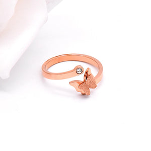 Women Butterfly Ring Rose Gold Stainless Steel Open Ring Jewelry