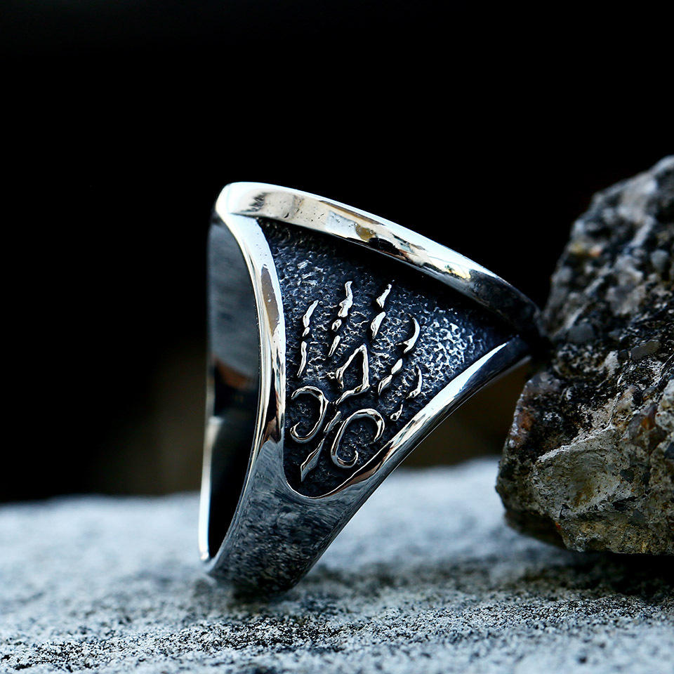 Nordic Viking Celtic Knot Wolf Head Stainless Steel Ring Men Wolf Claw Ring