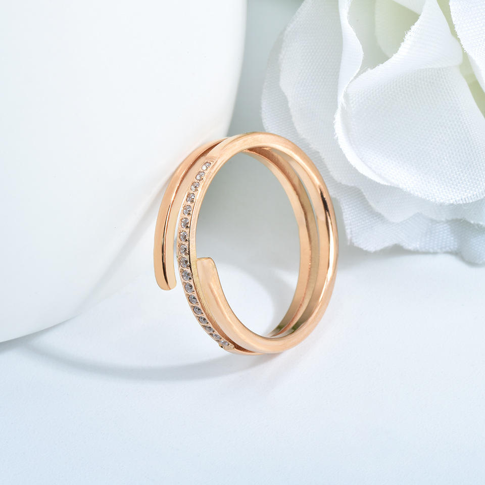 Simple Double Layer Ring Zircon Stainless Steel Ring 18k Rose Gold Women Ring Jewelry