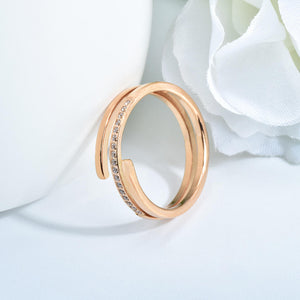 Simple Double Layer Ring Zircon Stainless Steel Ring 18k Rose Gold Women Ring Jewelry