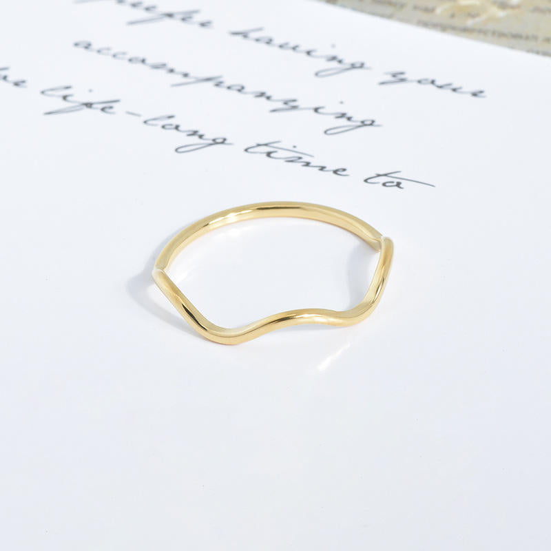 Stainless Steel Wave Pattern Ring Jewelry Plating 18K Gold Geometrically Irregular Abstract Shaped Women Rings