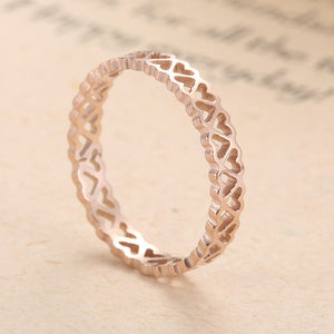Hollow Out Little Heart 18k Rose Gold Stainless Steel Women's Ring Wholesale