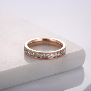 Single Row Full Inlay Zircon Stainless Steel Women's Ring Engagement Wedding Ring
