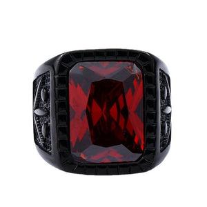 Factory Men's Viking Rings Inlay Black/Red Gemstone Vintage Jewelry Ring Fashion Stainless Steel Ring