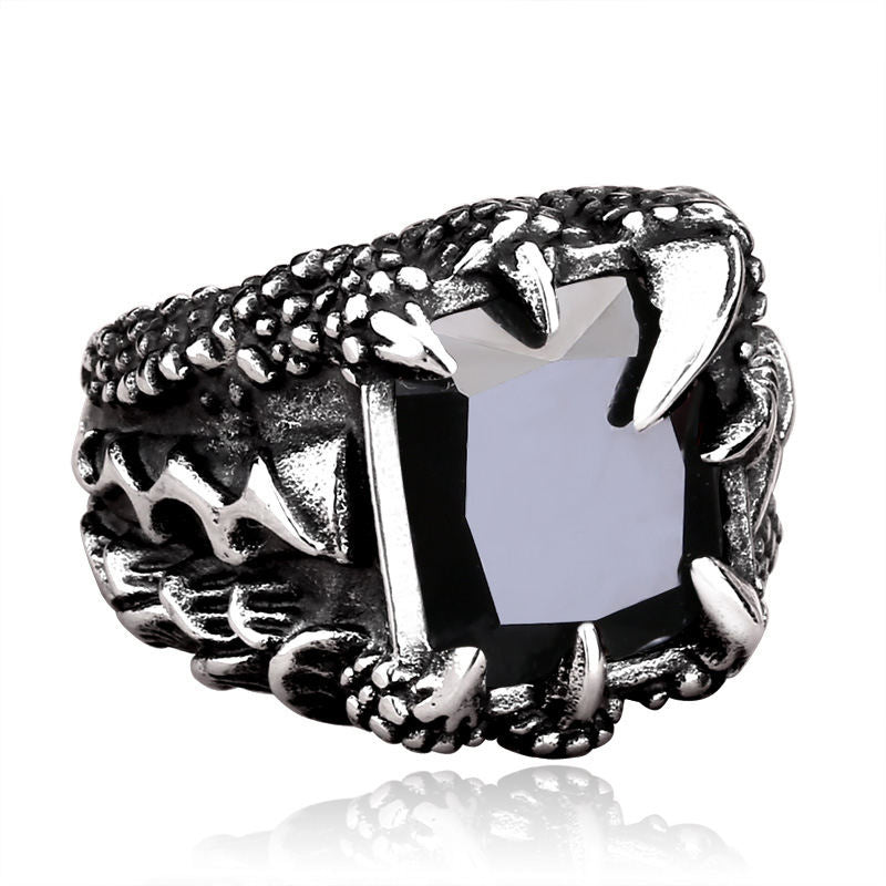 Trend Retro Stainless Steel Inlay Fashion Jewelry Rings Personality Rock Stainless Steel Zircon Viking Ring for Men