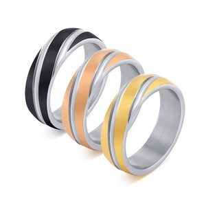 Men's Fashion Wedding Jewelry 6MM Width IP Black/Gold/Rose Gold Plated Oblique Lined Stainless Steel Ring for Male