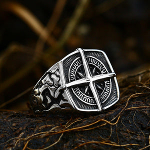 Vintage Compass Ring Men Stainless Steel Cast Ship Anchor Viking Ring