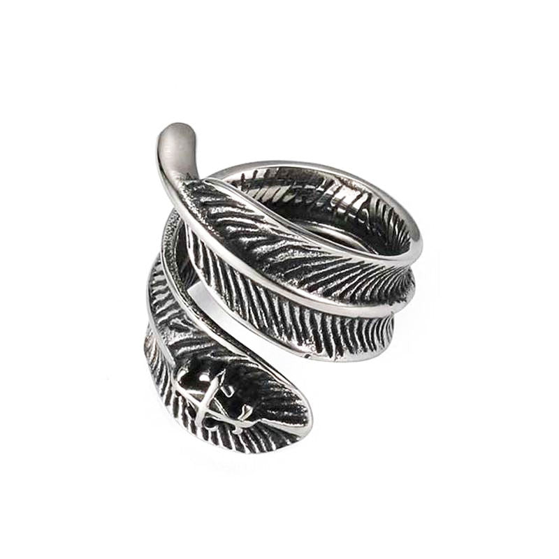 Vintage Personality Cross Stainless Steel Ring Men Women Feather Ring Jewelry Wholesale