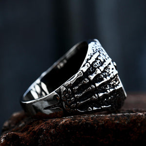 Men Vintage Stainless Steel Hand Bone Five Point Star Viking Ring