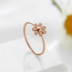 Simple Women Sunflower Petal Stainless Steel Ring Rose Gold Couple Jewelry