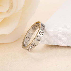 18K Rose Gold Plated Roman Digital Couple Ring Jewelry Stainless Steel Women Wedding Bands