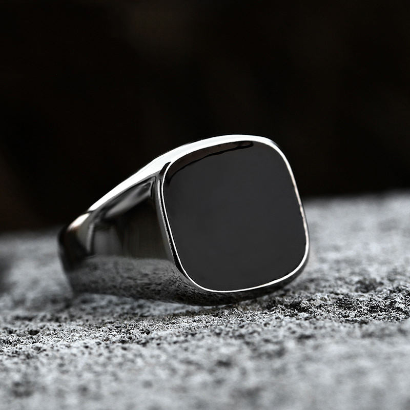 Stainless Steel Black Glue Drop Men Simple Ring Fashion Jewelry