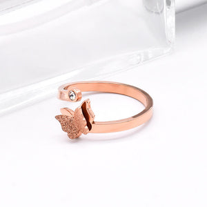 Women Butterfly Ring Rose Gold Stainless Steel Open Ring Jewelry