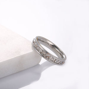 Single Row Full Inlay Zircon Stainless Steel Women's Ring Engagement Wedding Ring