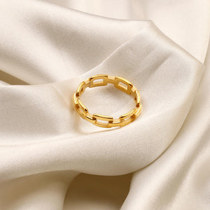 Simple Hollow Stainless Steel Ring 18K Gold Plated Chain Women Ring Jewelry
