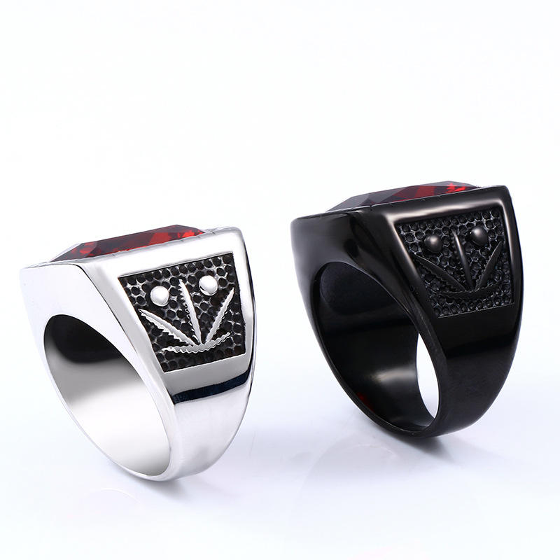 Factory Men's Viking Rings Inlay Black/Red Gemstone Vintage Jewelry Ring Fashion Stainless Steel Ring