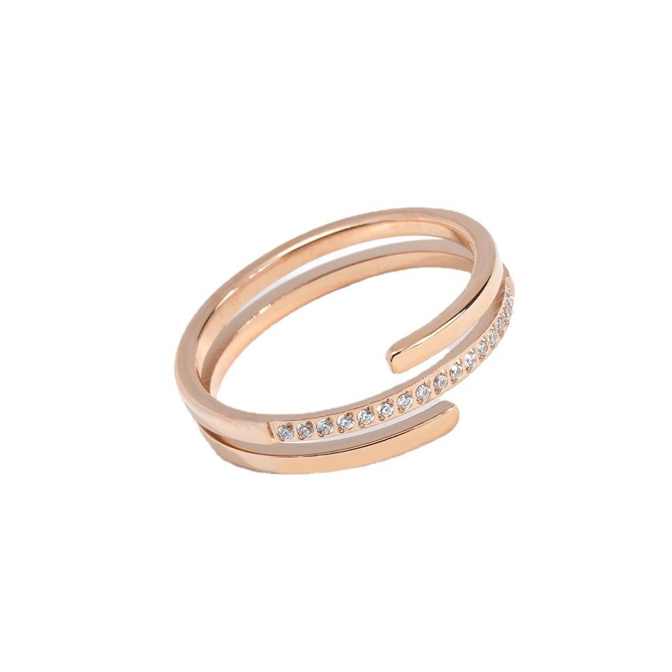 Simple Double Layer Ring Zircon Stainless Steel Ring 18k Rose Gold Women Ring Jewelry
