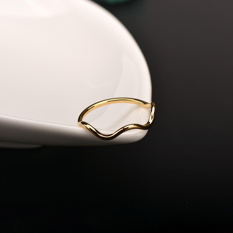 Stainless Steel Wave Pattern Ring Jewelry Plating 18K Gold Geometrically Irregular Abstract Shaped Women Rings