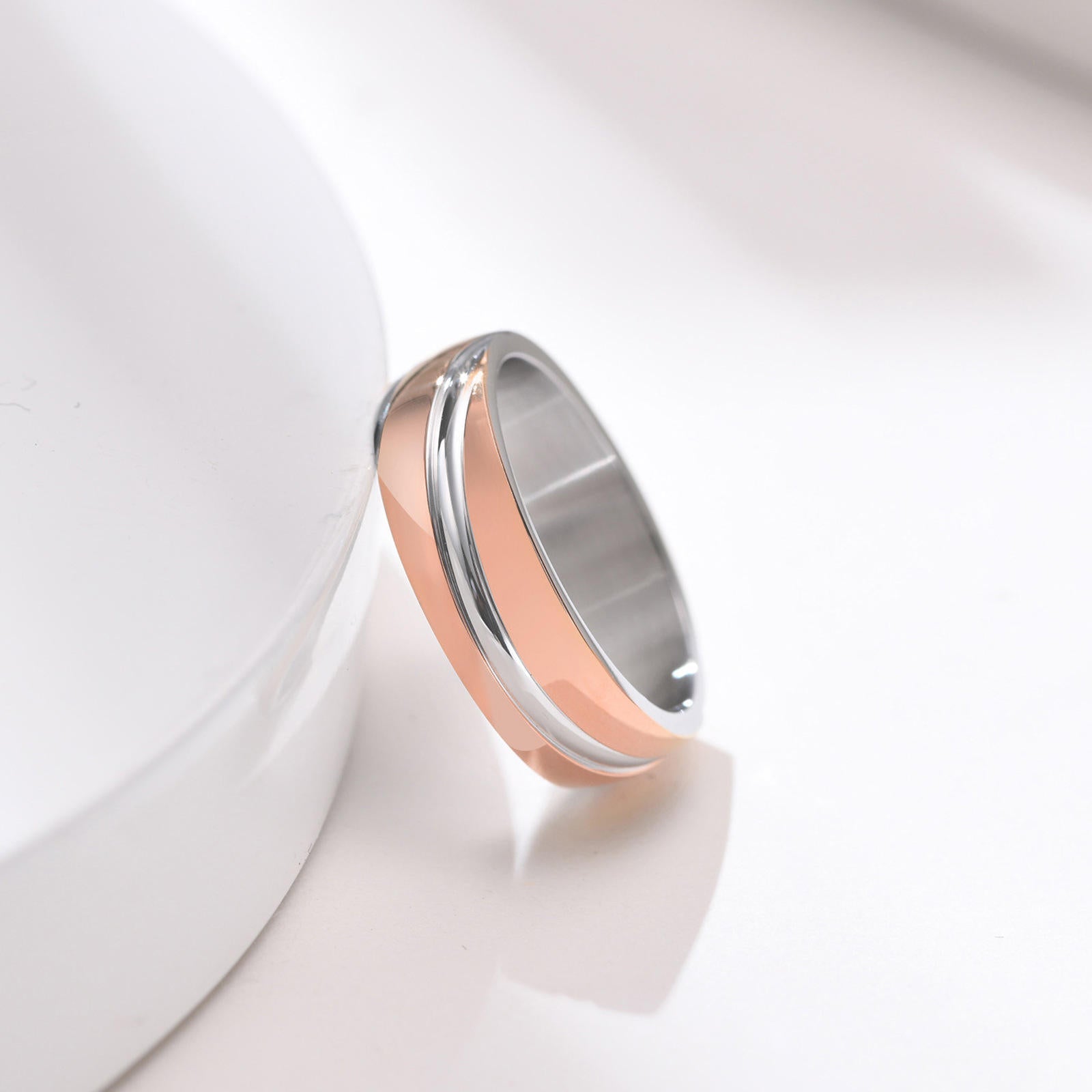 Men's Fashion Wedding Jewelry 6MM Width IP Black/Gold/Rose Gold Plated Oblique Lined Stainless Steel Ring for Male