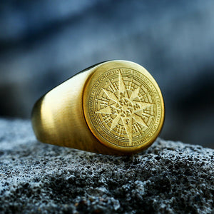 Men Gold Silver Black Stainless Steel Compass Viking Ring Wholesale