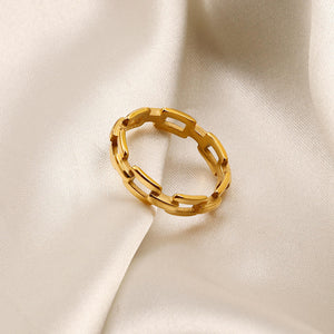 Simple Hollow Stainless Steel Ring 18K Gold Plated Chain Women Ring Jewelry