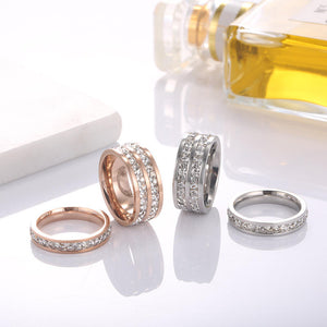 Single Row Full Inlay Zircon Stainless Steel Women's Ring Engagement Wedding Ring