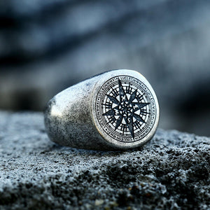 Men Gold Silver Black Stainless Steel Compass Viking Ring Wholesale
