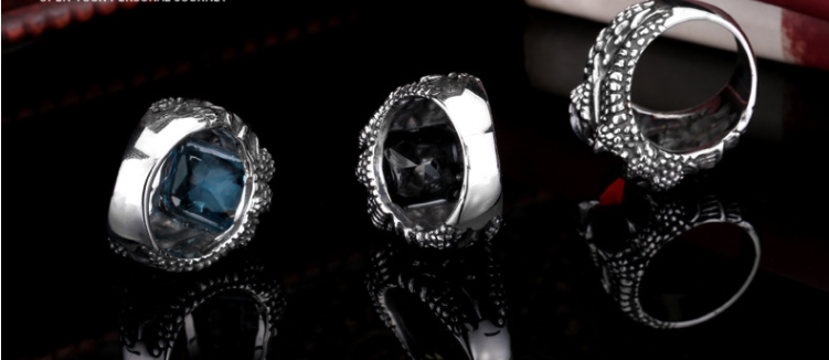 Trend Retro Stainless Steel Inlay Fashion Jewelry Rings Personality Rock Stainless Steel Zircon Viking Ring for Men