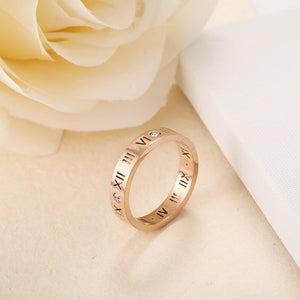 18K Rose Gold Plated Roman Digital Couple Ring Jewelry Stainless Steel Women Wedding Bands