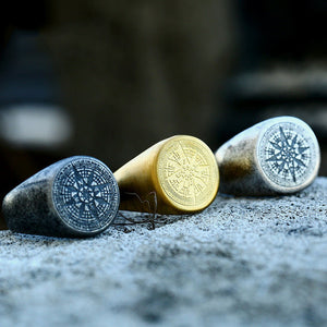 Men Gold Silver Black Stainless Steel Compass Viking Ring Wholesale