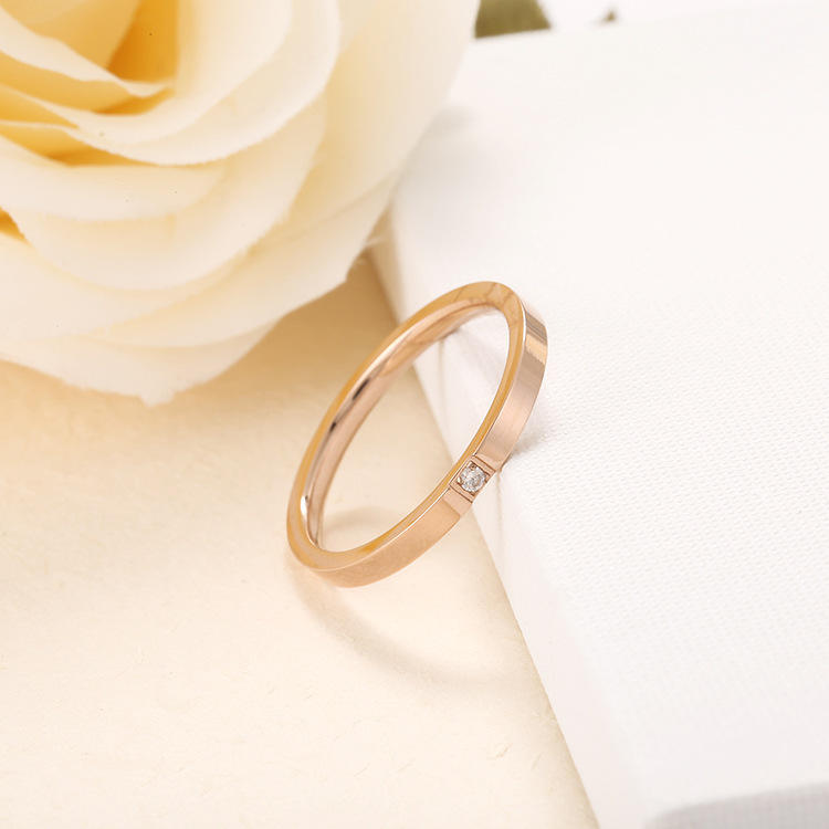 Stainless Steel Single Zircon Women Ring Wedding Bands Fashion Jewelry