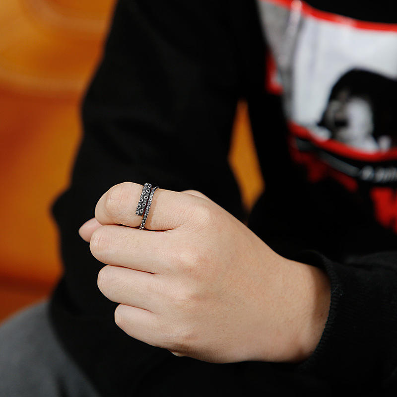Punk Gothic Octopus Whiskers Men Stainless Steel Ring