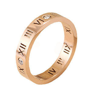18K Rose Gold Plated Roman Digital Couple Ring Jewelry Stainless Steel Women Wedding Bands