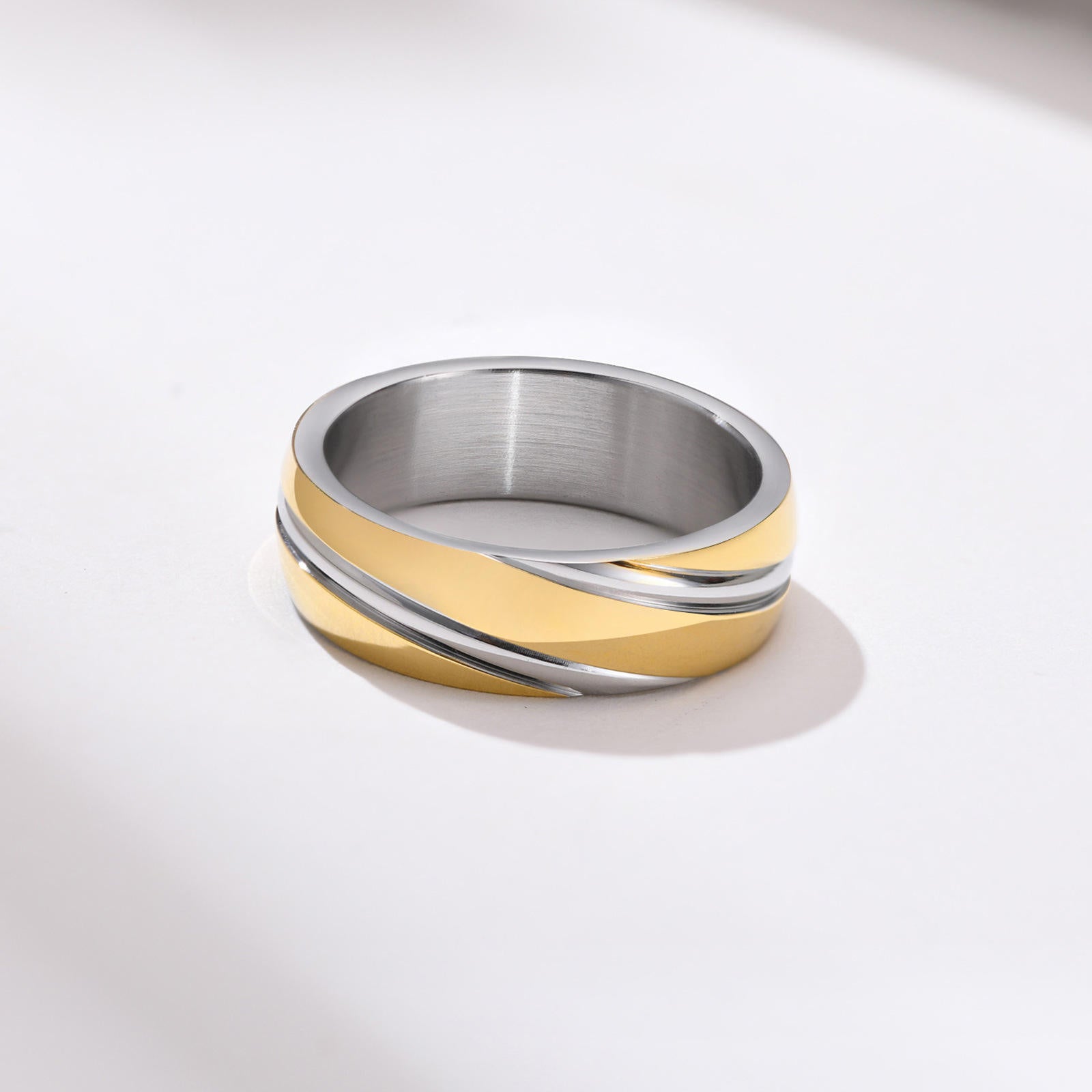 Men's Fashion Wedding Jewelry 6MM Width IP Black/Gold/Rose Gold Plated Oblique Lined Stainless Steel Ring for Male