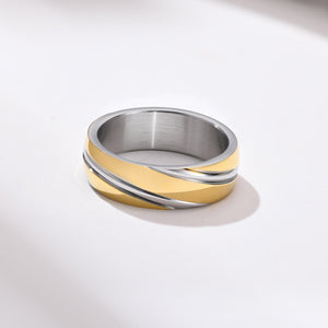 Men's Fashion Wedding Jewelry 6MM Width IP Black/Gold/Rose Gold Plated Oblique Lined Stainless Steel Ring for Male