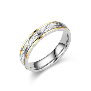 Fashion Stylish 4mm Width Band Polished Gold Plated Engraved Dual Color Stainless Steel Rings for Couples Lovers