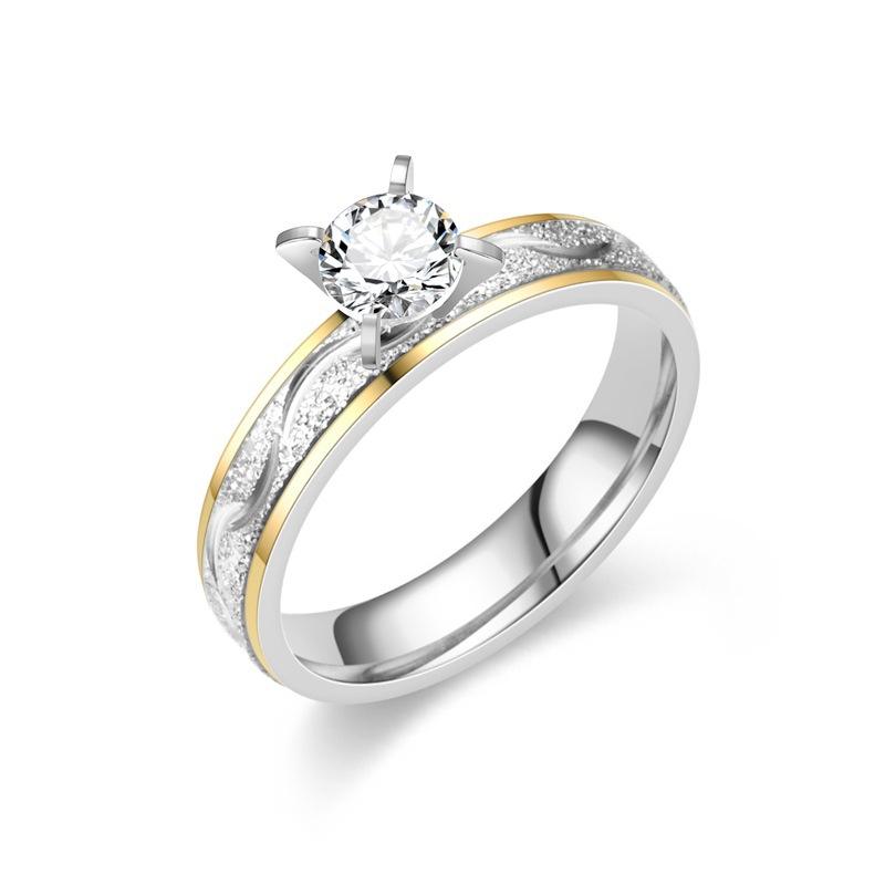 Fashion Stylish 4mm Width Band Polished Gold Plated Engraved Dual Color Stainless Steel Rings for Couples Lovers