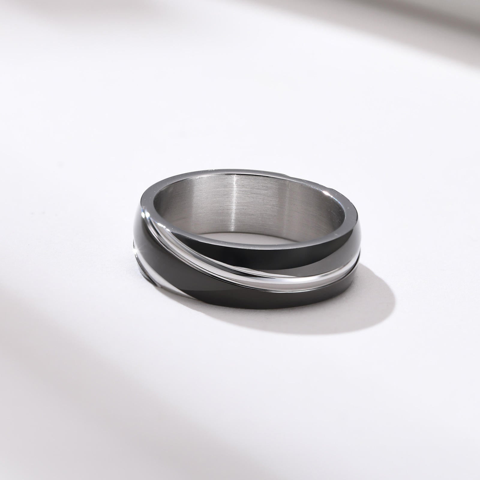 Men's Fashion Wedding Jewelry 6MM Width IP Black/Gold/Rose Gold Plated Oblique Lined Stainless Steel Ring for Male