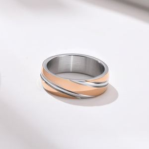 Men's Fashion Wedding Jewelry 6MM Width IP Black/Gold/Rose Gold Plated Oblique Lined Stainless Steel Ring for Male